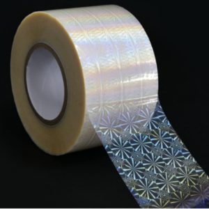 Cosmetic jar label laminated with snowflake holographic film for waterproof protection