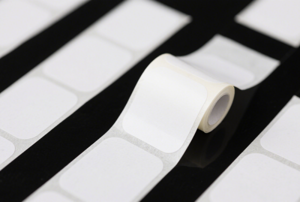 Removable thermal paper label cleanly peeled from plastic container with no residue