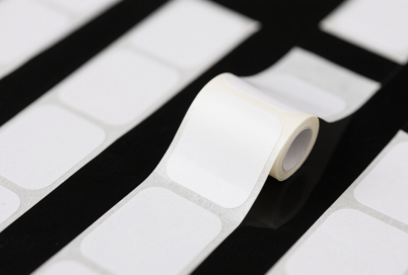 Removable thermal paper label cleanly peeled from plastic container with no residue