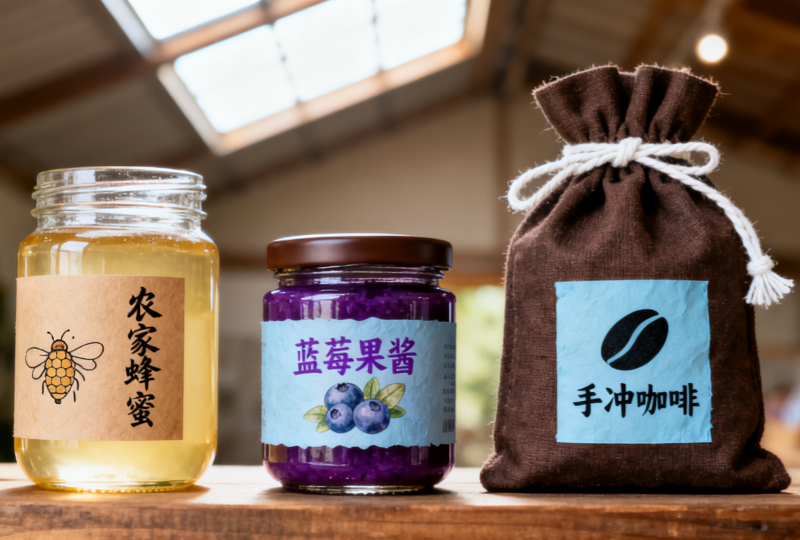 Close-up of a waterproof BOPP food packaging label with water droplets beading on its surface, demonstrating durability.