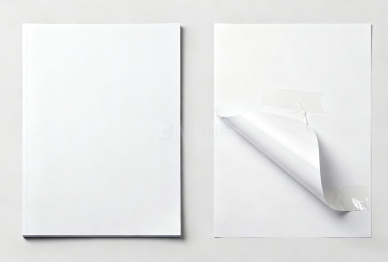 Comparison between non-adhesive PP paper and PP adhesive paper with peel-off backing