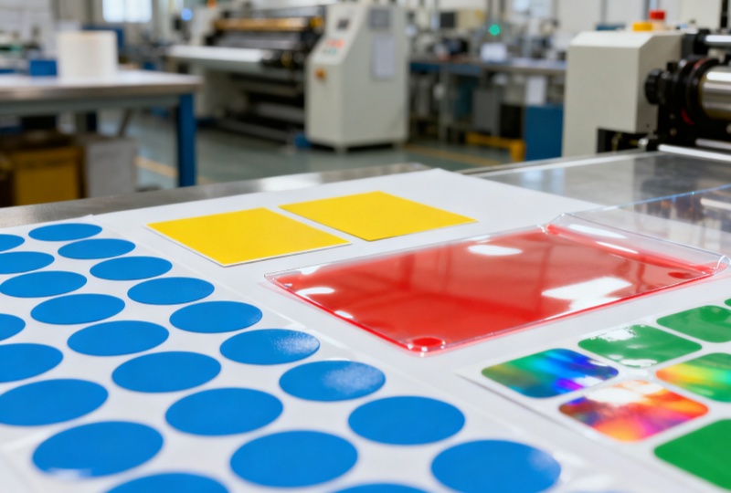 Different shapes and types of self-adhesive labels used for product packaging