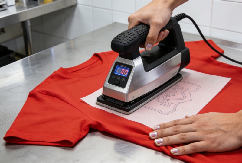 Diagram showing how heat transfer paper works on a cotton t-shirt